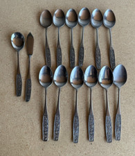LOT of 14 Interpur INR28 Stainless Flatware Embossed Roses Dinner SPOONS BUTTER
