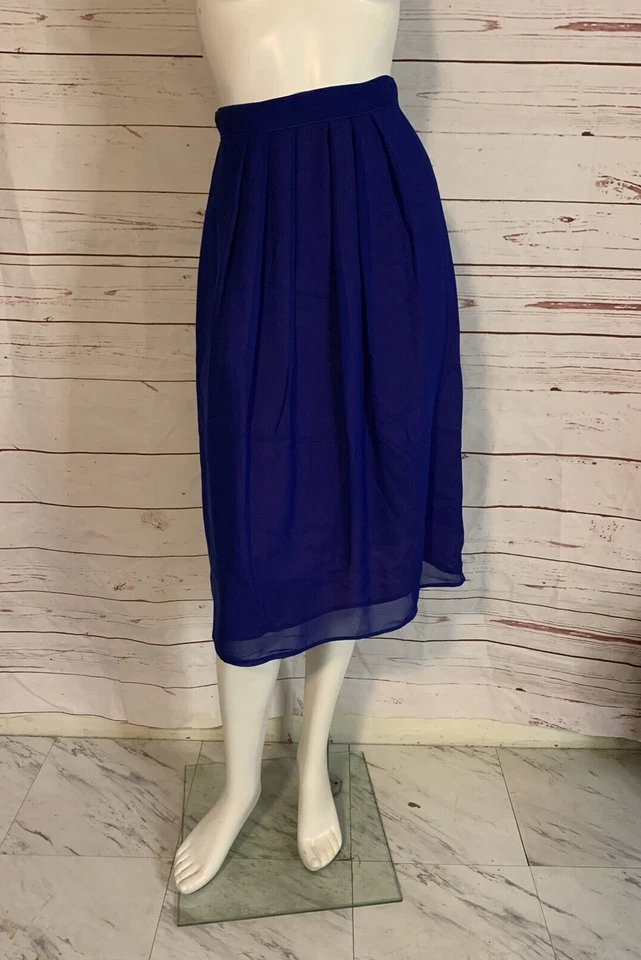 Винтажная плиссированная синяя миди-юбка 70-х шифоновая двухслойная XS W-24" - Изображение 2 из 4