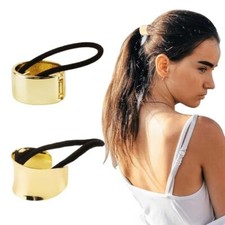 Metal Expandable Hair Cuff and Ponytail Holder Set - 2 Pieces Elastic Gold