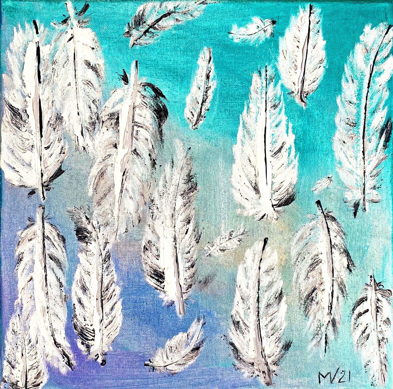 Feathers Painting ORIGINAL Painting Feathers Artwork Eagle Feather Oil Wall Art