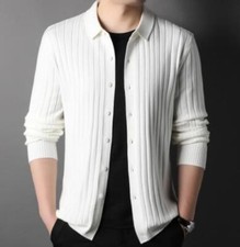 Men's Lapel Knitted Sweater Jacket Coat Button Cardigan Long Sleeve Casual Tops