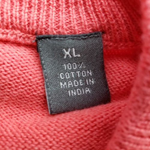 Lyle & Scott XL Sweater Men's L/S V Neck Pullover Coral Orange Cotton Diamond - Picture 6 of 6