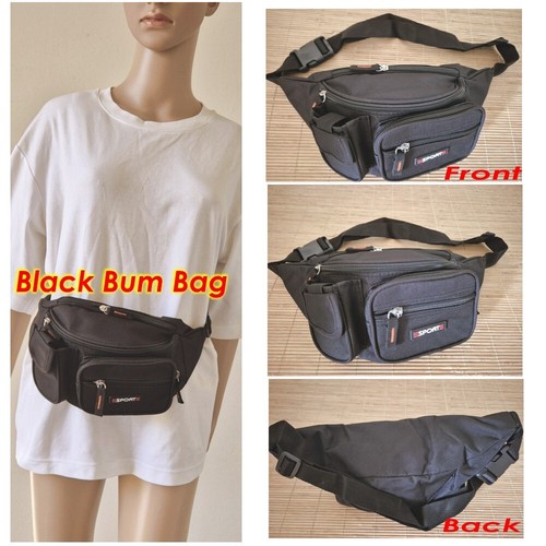 Waist Pouch Travel Sports Bum Bag Black wt small side pocket Bags new Polyester - Picture 6 of 13