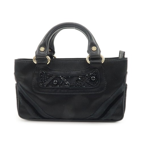 CELINE Macadam Mini Boogie Bag Beads Macadam Stamp Satin Leather Auth Used