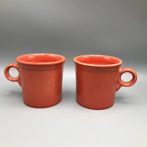 2x Fiesta Ware Ring Handle Persimmon Mugs Homer Laughlin MMD 3.5"