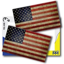 USA Patriotic Weathered American Flag Adhesive Decal Sticker, 2 Pack, 3x5 Inch