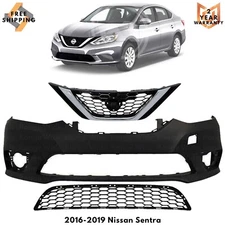 Front Bumper Cover Fascia & Grille Assembly Kit For 2016-2019 Nissan Sentra