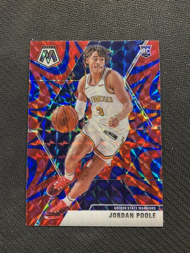 2019 20 Mosaic Jordan Poole Reactive Blue Prizm 228 Rookie Card RC Bk3 