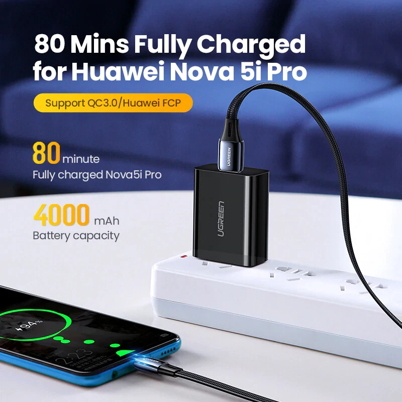 Cable plano Ugreen zinc USB tipo C 3A QC3.0 datos de carga rápida. 1m Foto 2 de 4