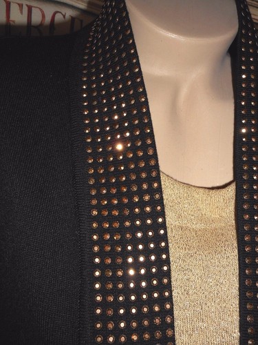 USA NWT S Black Shrug Shiny Gold Embellishment Short Sleeves - Picture 4 of 5