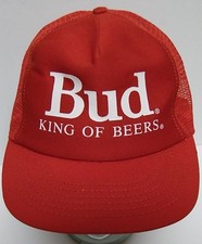 Vtg 1980s BUDWEISER BUD KING OF BEERS RED ADVERTISING SNAPBACK HAT CAP Made USA