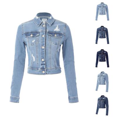 MixMatchy Classic Lightly Distressed Button Down Denim Crop Jean Jacket