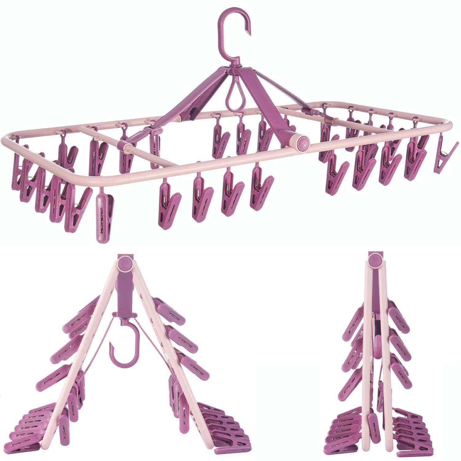 Foldable Clip Hangers With 32 Clothespin Drying Clips Underwear Hanger With Clip