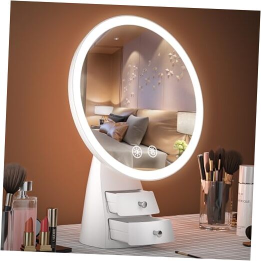 8.7 Inch Round Vanity Lighted Makeup Mirror with Small Storage Drawers-image