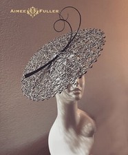 Aimee Fuller Royal Ascot Kentucky Derby Gray Grey Black Twirl Big Fascinator Hat