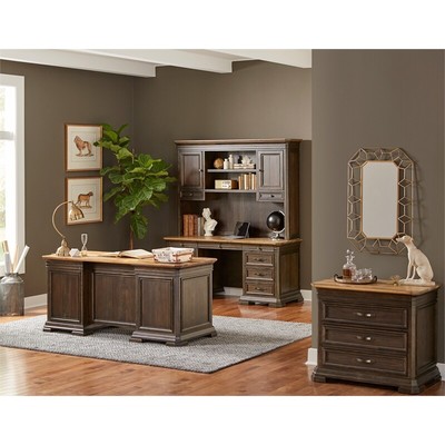 Double Pedestal Executive Desk Solid Wood Plank Top Fully Assembled Brown