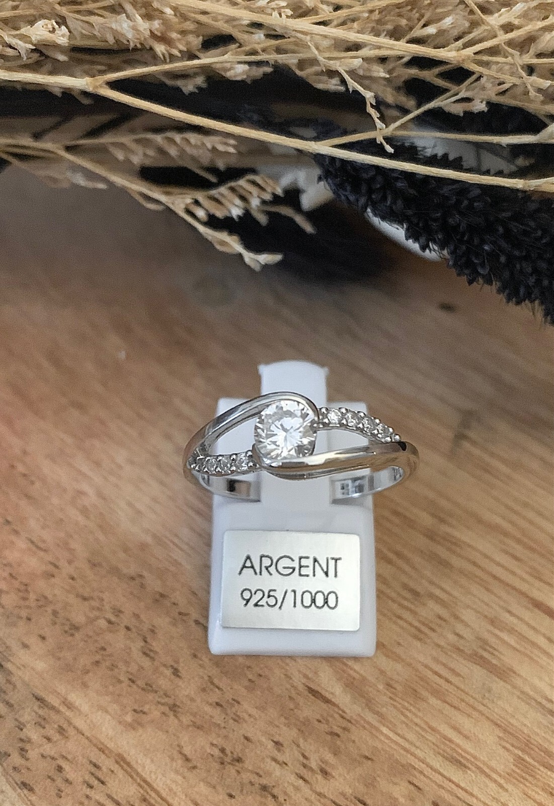 Bague solitaire en argent 925 rhodié et oxyde de zirconium blanc taille 54
