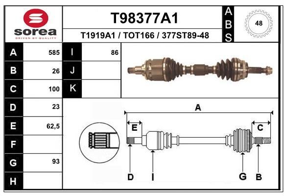 Cardan Toyota RAV4 II 2.0 D aux normes constructeur avec soufflet renforcé