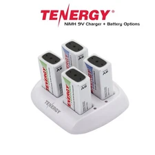 Tenergy TN136 4 Bay 9V NiMH Battery Charger with Battery Options LOT