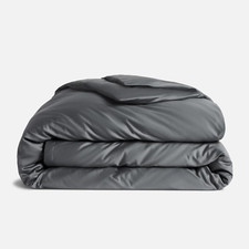 Luxury Cotton Sateen Duvet Cover, Full/Queen, Slate Grey, Extra-Long Ties