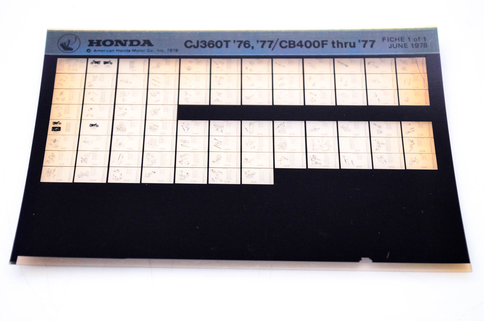 OEM Honda CJ360T'76, '77/CB400F 1978/June '76 - '77 Parts Catalog Microfiche