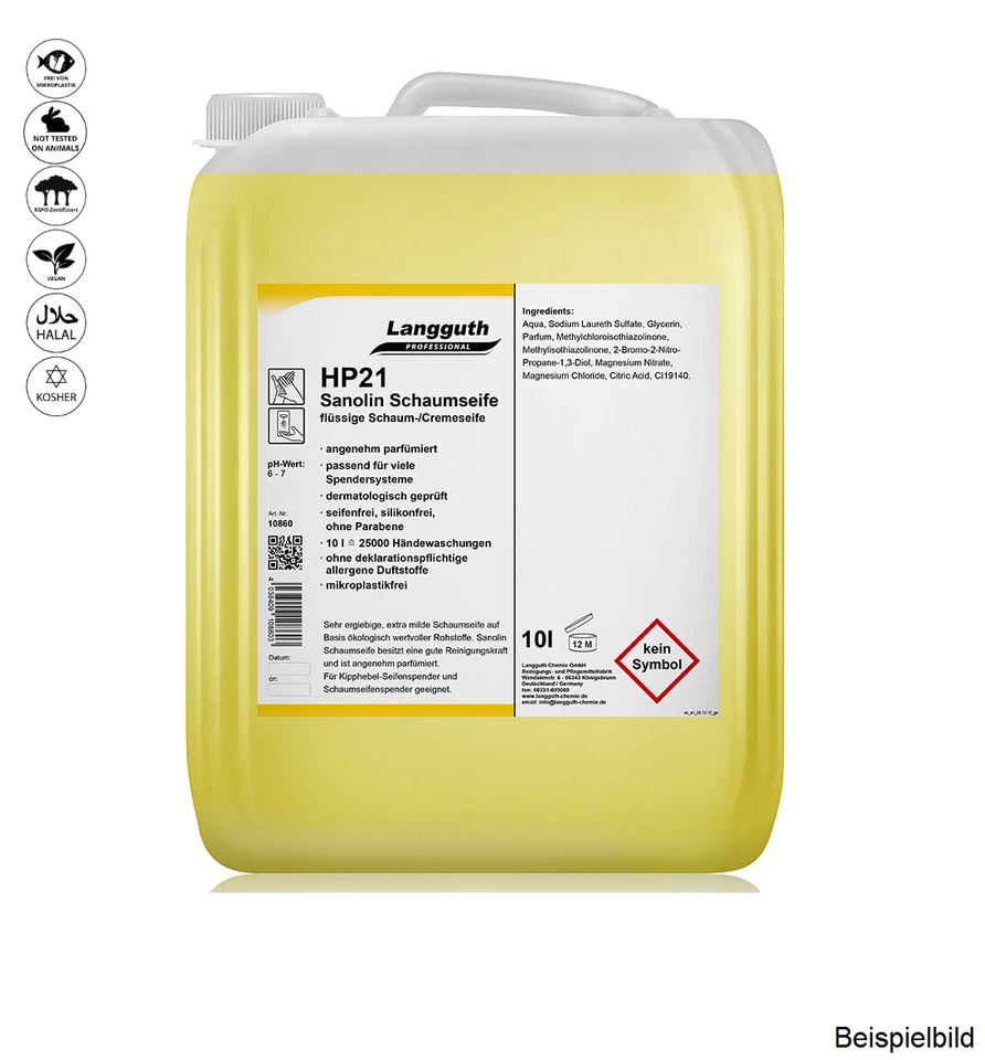 LANGGUTH CHEMIE GMBH Langguth HP21 Sanolin Schaum-/Cremeseife vegan koscher halal 5 Liter Handseife
