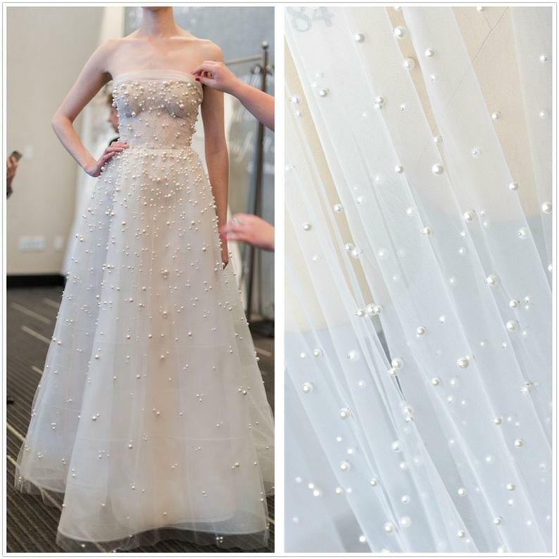 Lace Fabric Bead Pearl Tulle Lace Fabric Tulle Embroidery Wedding Dress By  Yard