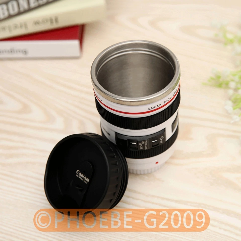 White Caniam Lens 1:1 EF 24-105mm Coffee Mug Cup 5th Gen Gift Stainless Steel - Image 2 of 3