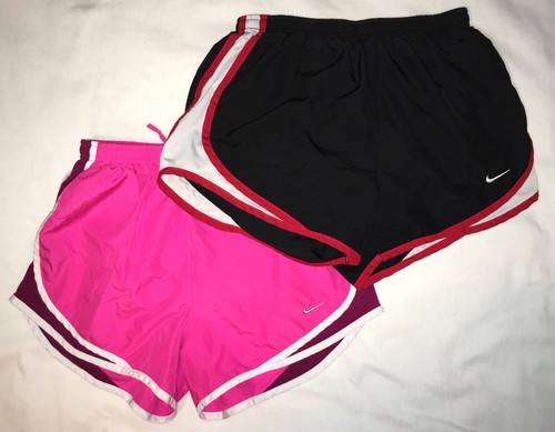LOT OF 2 Pair Of Nike Women's Lined Running Jogging Dri Fit Shorts Pink Black Sm