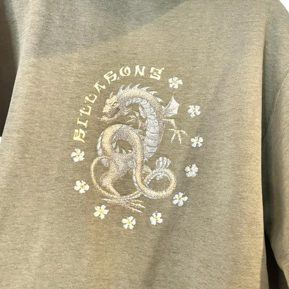 Vtg 90s Billabong Hoodie Green Dragon Surf Y2K Rare Chinese Floral Size S - Image 4 of 4