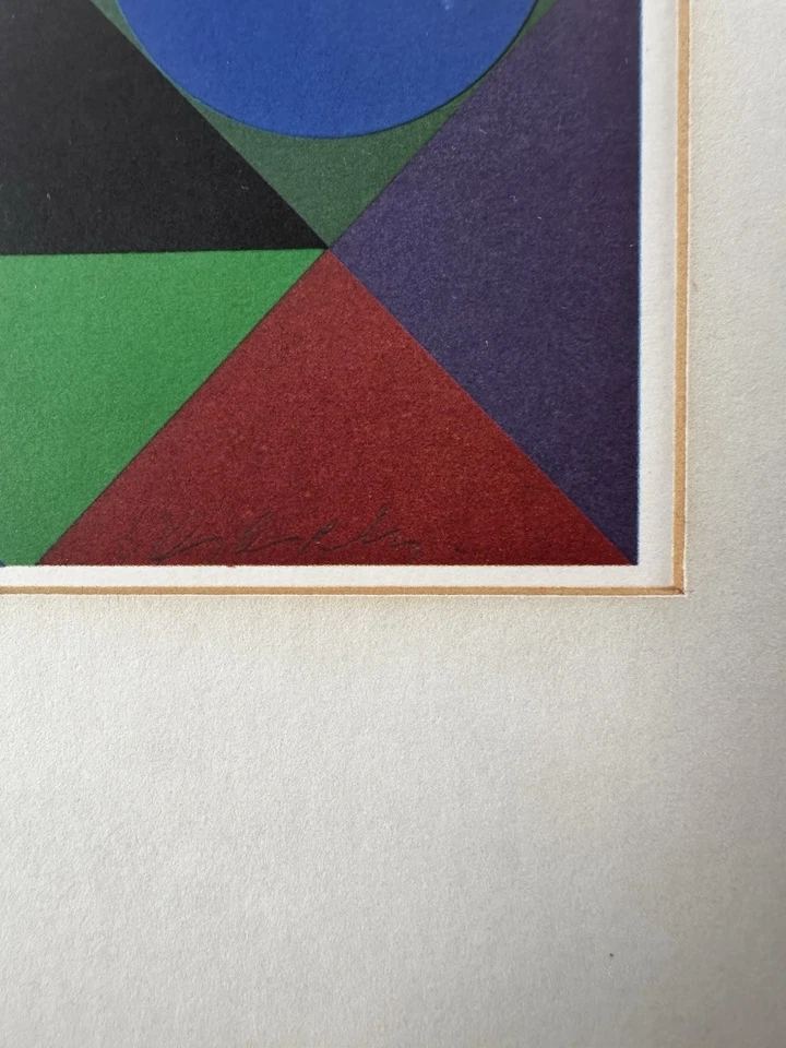 Victor Vasarely - Farbige Druckgraphik 1967 Sikra Signiert mit Rahmen Kunstwerk - Bild 3 von 4