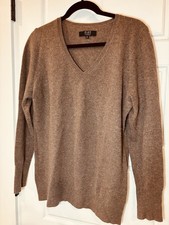 Alex Marie Brown V-Neck Pullover Sweater XL 100 Cashmere Long Sleeve