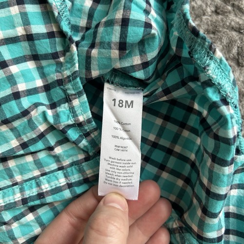 Osh Kosh B'gosh Boys 18 M Blue Gingham Plaid Cotton Button Up Shirt Jumper - Picture 8 of 10