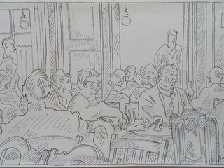 HUGO FRANK Im Brettl. Karikatur für Meggendorfer Blätter 1918. Tusche signiert