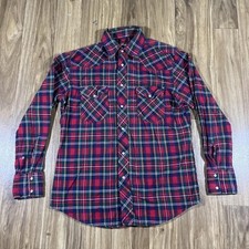 Vintage Wrangler Shirt Mens Medium Red Plaid Flannel Western Pearl Snap