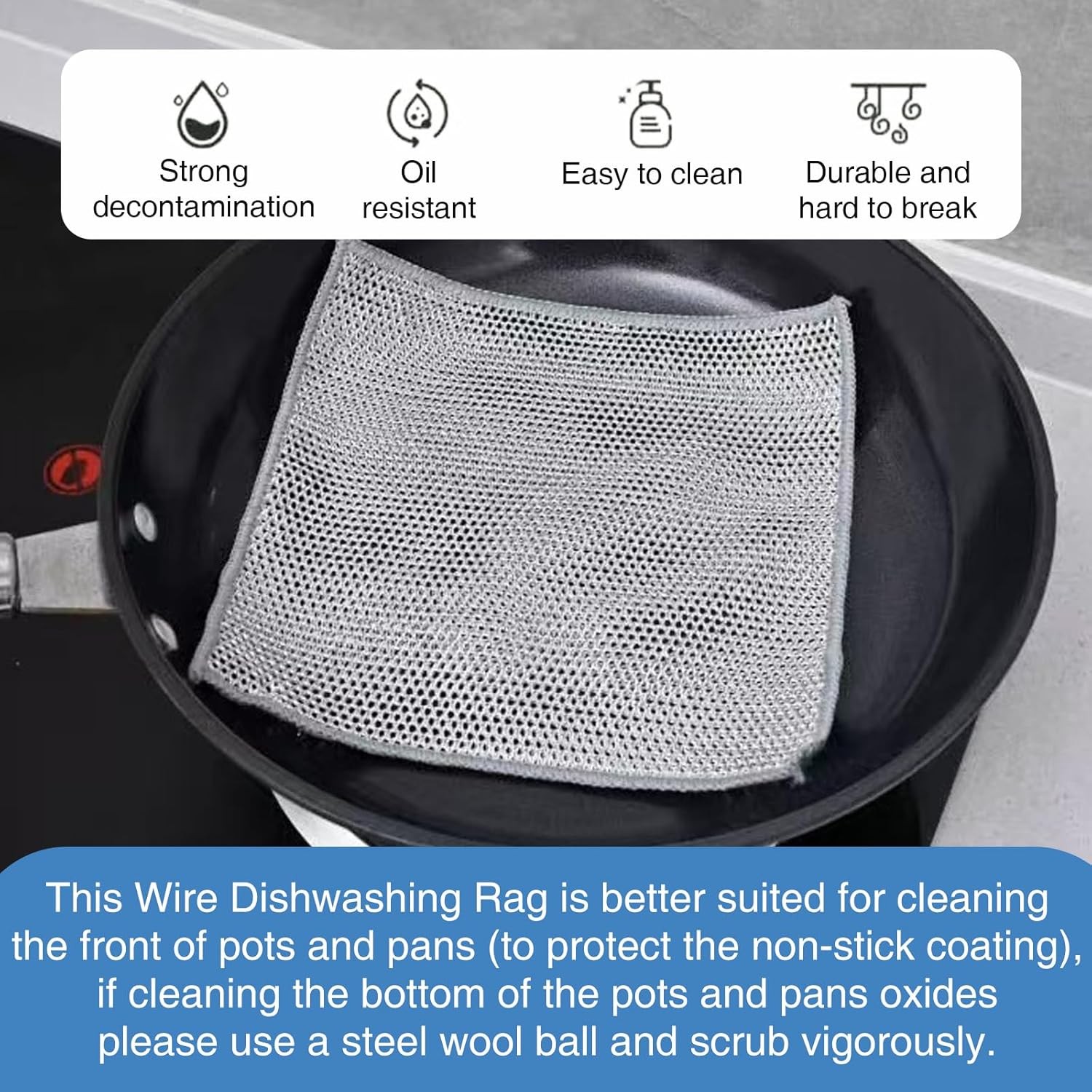 20 Pcs Wire Dishwashing Rags Double Layer Fiber Cleaning Cloth Quick Dry Grey