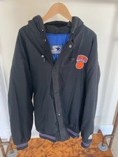 VTG 90s NBA NEW YORK KNICKS STARTER HOODED PUFFER JACKET SIZE L BLACK