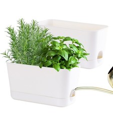Self Watering Planters 2 Packs Rectangular Plant Pots with Drainage and Tray