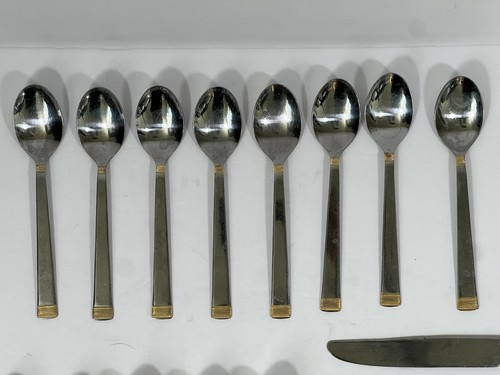 International Silver Ins435 Stainless Mixed Flatware Gold Accent Bands 28 Pc - Picture 3 of 7