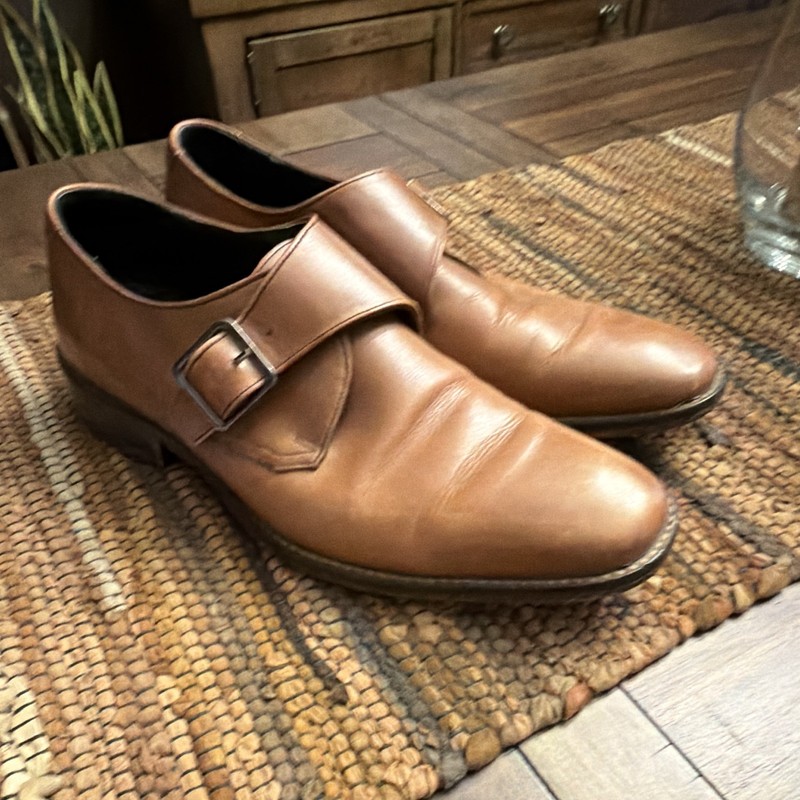 Johnston & Murphy Men's Brown Leather Monk Strap Buckle Dress Shoes US 9.5