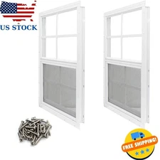 2 Pack Shed Window, 12 x 18 Flush Mount Window with Tempered Glass and Fiberg...