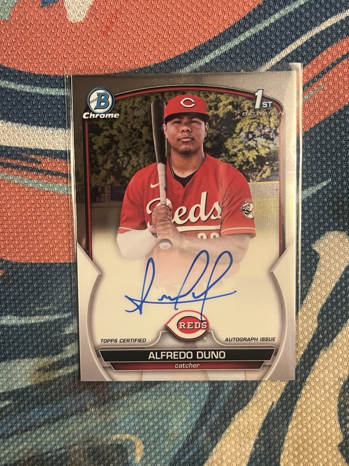2023 Bowman Chrome 1st Autograph Alfredo Duno Reds RC Auto #CPA-ADU