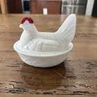 Vintage Westmoreland Hen On Nest Covered Dish Milk Glass Red Comb 5 1/2 In