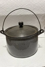 Antique Agate Ware Granite Enamel Cowboy Grey Speckled 5.5” Round Pail With Lid