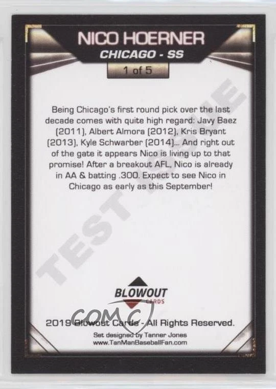 2019 Blowout Cards Test Issue Red Auto Nico Hoerner #1 Auto - Image 2 of 2