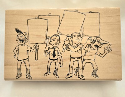 Men Holding Signs Rubber Stamp Inky After Dark Picket Protest Fill In Blank Rare
