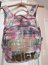 Juicy Couture Pink Madras Backpack Gold Hardware Adjustable Strap Zip