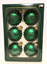 Vintage Christmas by Krebs 6 Green Glass Ball Ornaments Made in USA