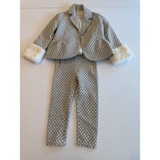 Janie and Jack Girls 2T Blazer and Pants Set Black White Faux Fur Cuffs Metallic