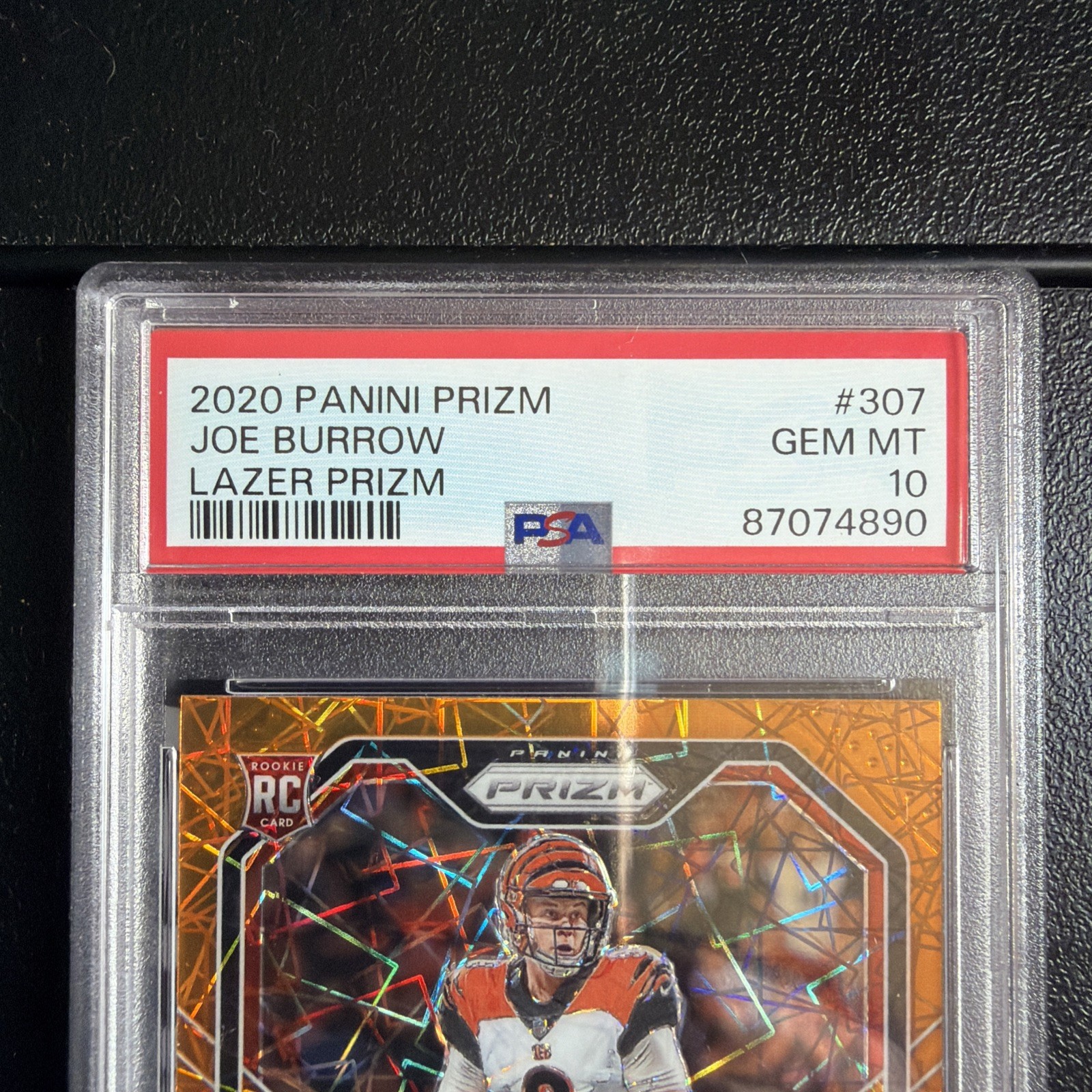 Joe Burrow 2020 Panini Prizm Orange Lazer Prizm #307 RC Rookie PSA 10 GEM MINT view 3